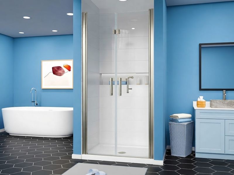 Brushed Nickel Frameless Bifold Shower Door, 34-35.9 in. W