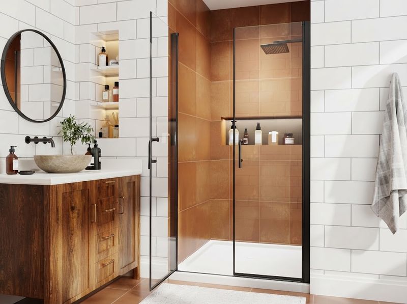 Matte Black Double Pivot Shower Door, 46-48 in. W
