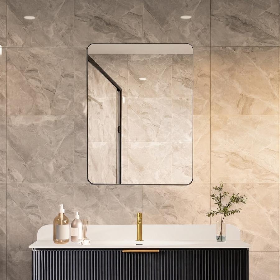 Matte black 24 in. mirror above a single sink